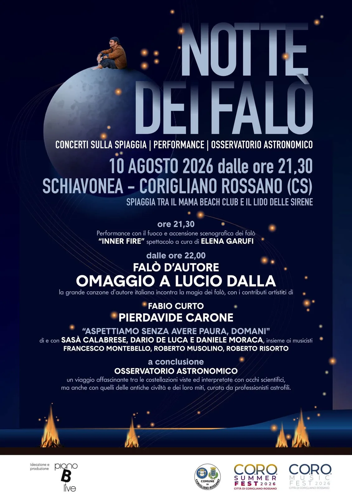 Locandina Notte dei Falò 2026 a Corigliano-Rossano (Cosenza)