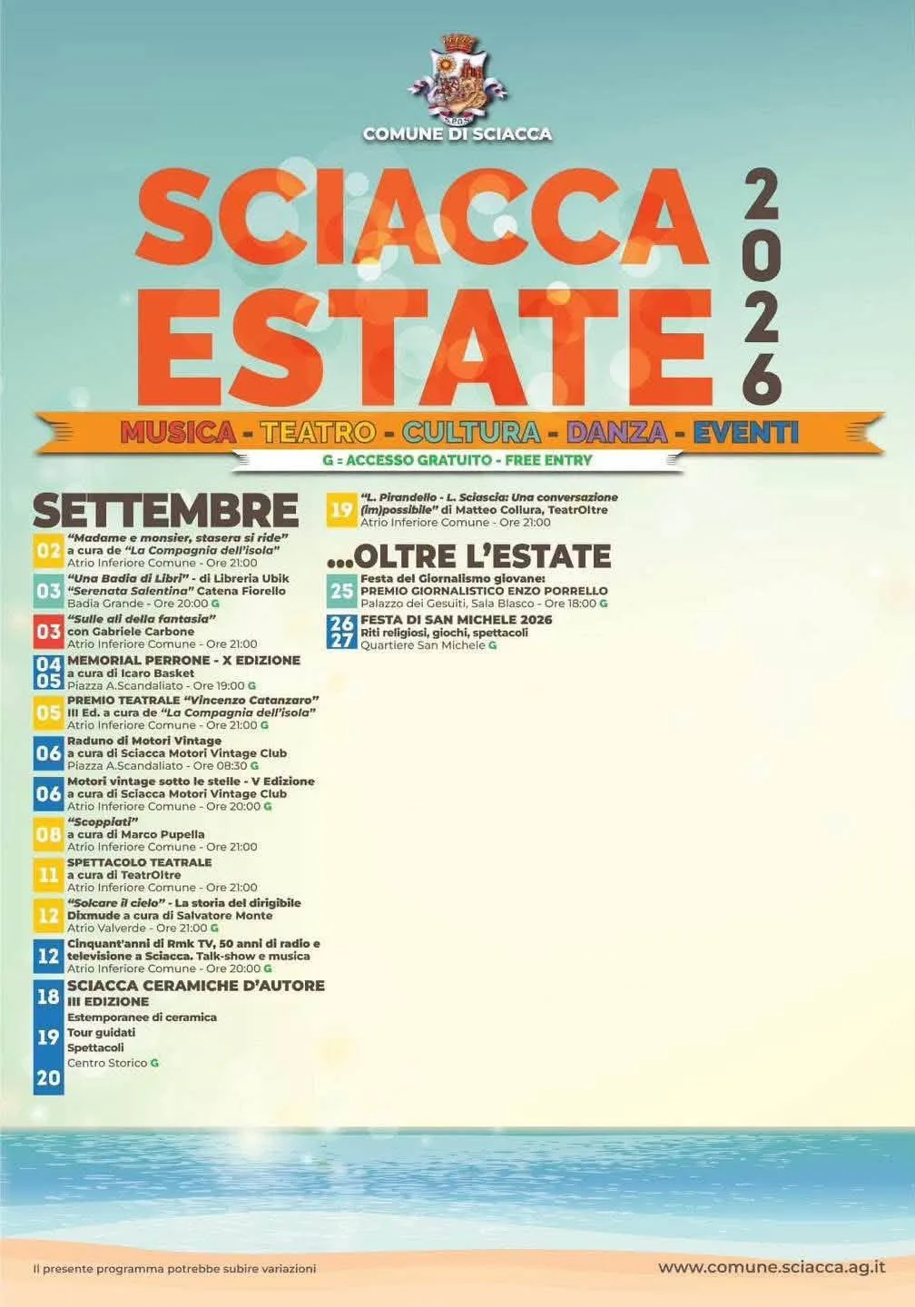 Locandina Sciacca Estate 2026 - Programma Settembre a Sciacca (Agrigento)