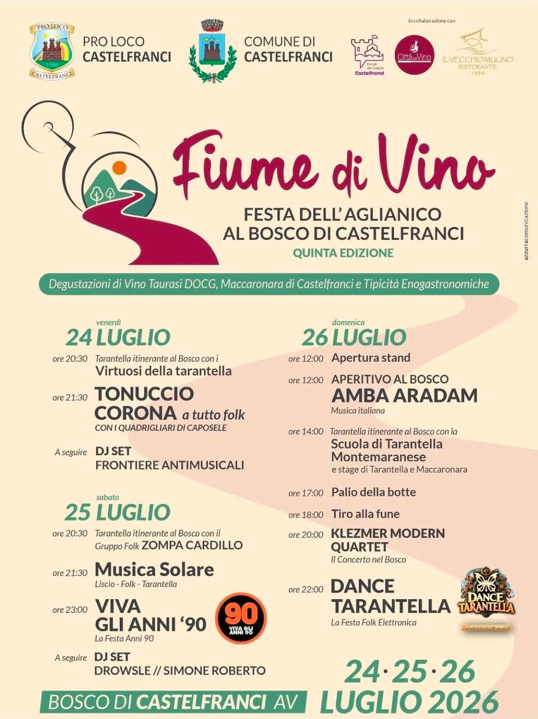 Locandina 5ª Fiume di Vino – Festa dell'Aglianico 2026 a Castelfranci (Avellino)