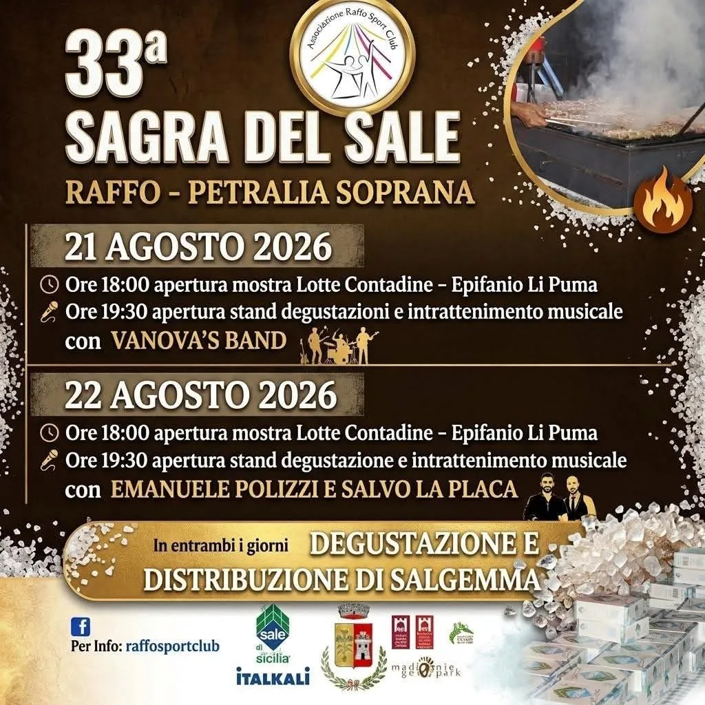 Locandina 33ª Sagra del Sale Raffo-Petralia Soprana 2026 a Petralia Soprana (Palermo)