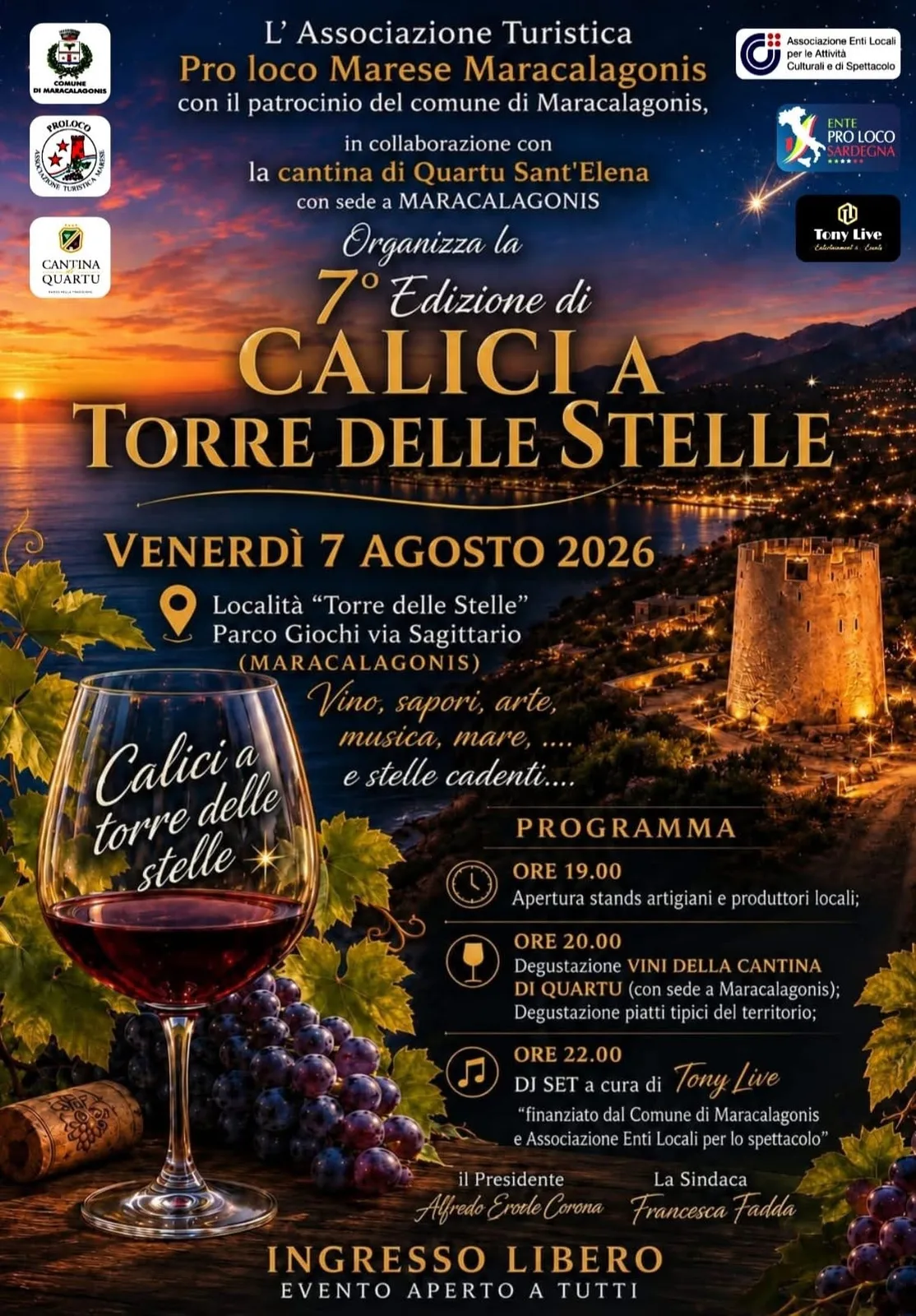 Locandina 7ª Edizione di Calici a Torre delle Stelle 2026 a Maracalagonis (Cagliari)