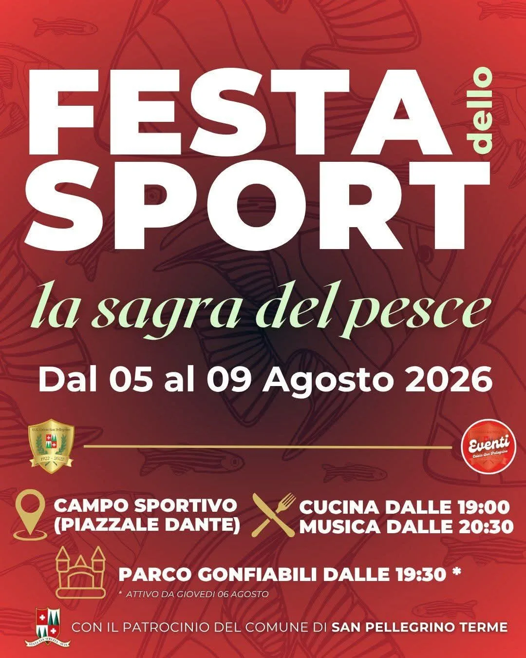 Locandina Festa dello Sport - la sagra del pesce 2026 a San Pellegrino Terme (Bergamo)