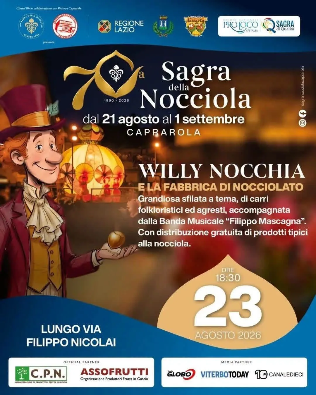 Locandina calendario eventi agosto 2026 a Caprarola (Viterbo)