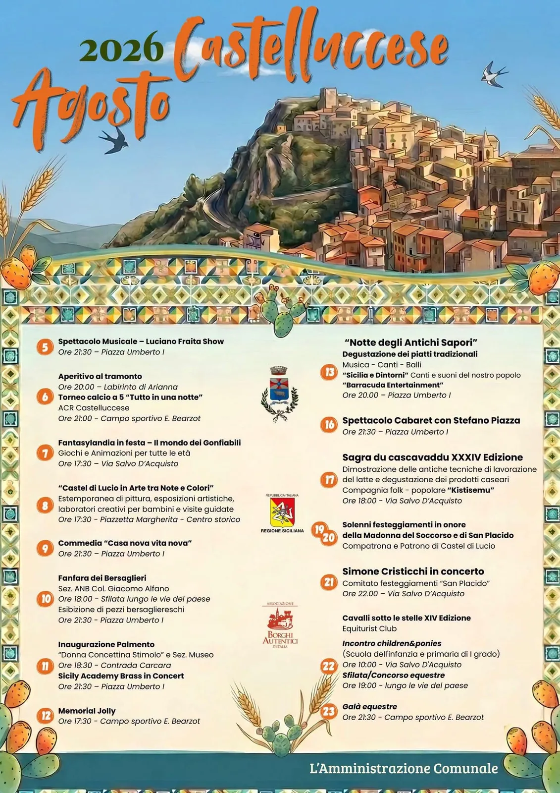Locandina Castelluccese Agosto 2026 a Castel di Lucio (Messina)