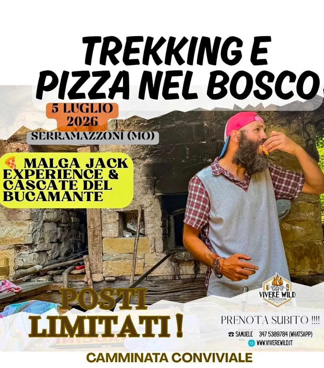 Locandina Trekking e Pizza nel Bosco 2026 a Serramazzoni (Modena)
