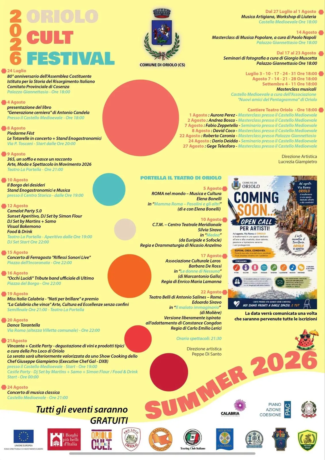 Locandina "Occhi Lucidi" Tribute band di Ultimo 2026 a Oriolo (Cosenza)