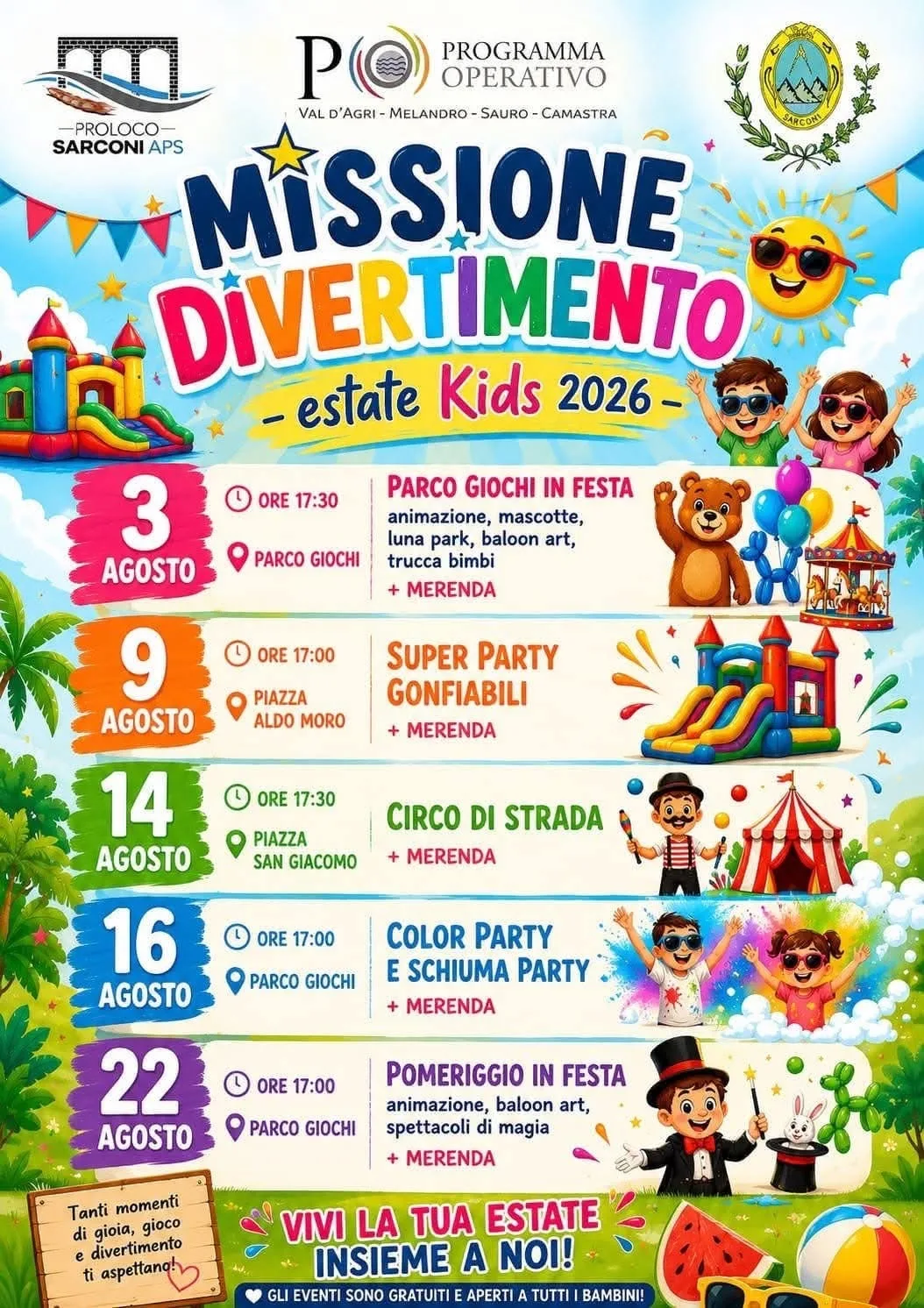 Locandina Parco Giochi in Festa — Missione Divertimento 2026 a Sarconi (Potenza)