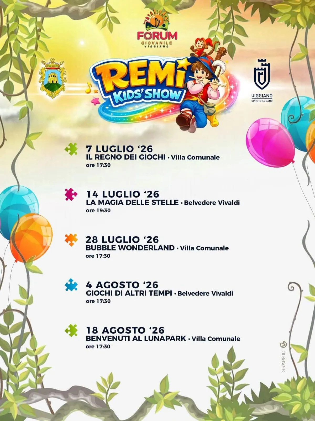 Locandina Benvenuti al Lunapark — REM KIDS' SHOW 2026 a Viggiano (Potenza)