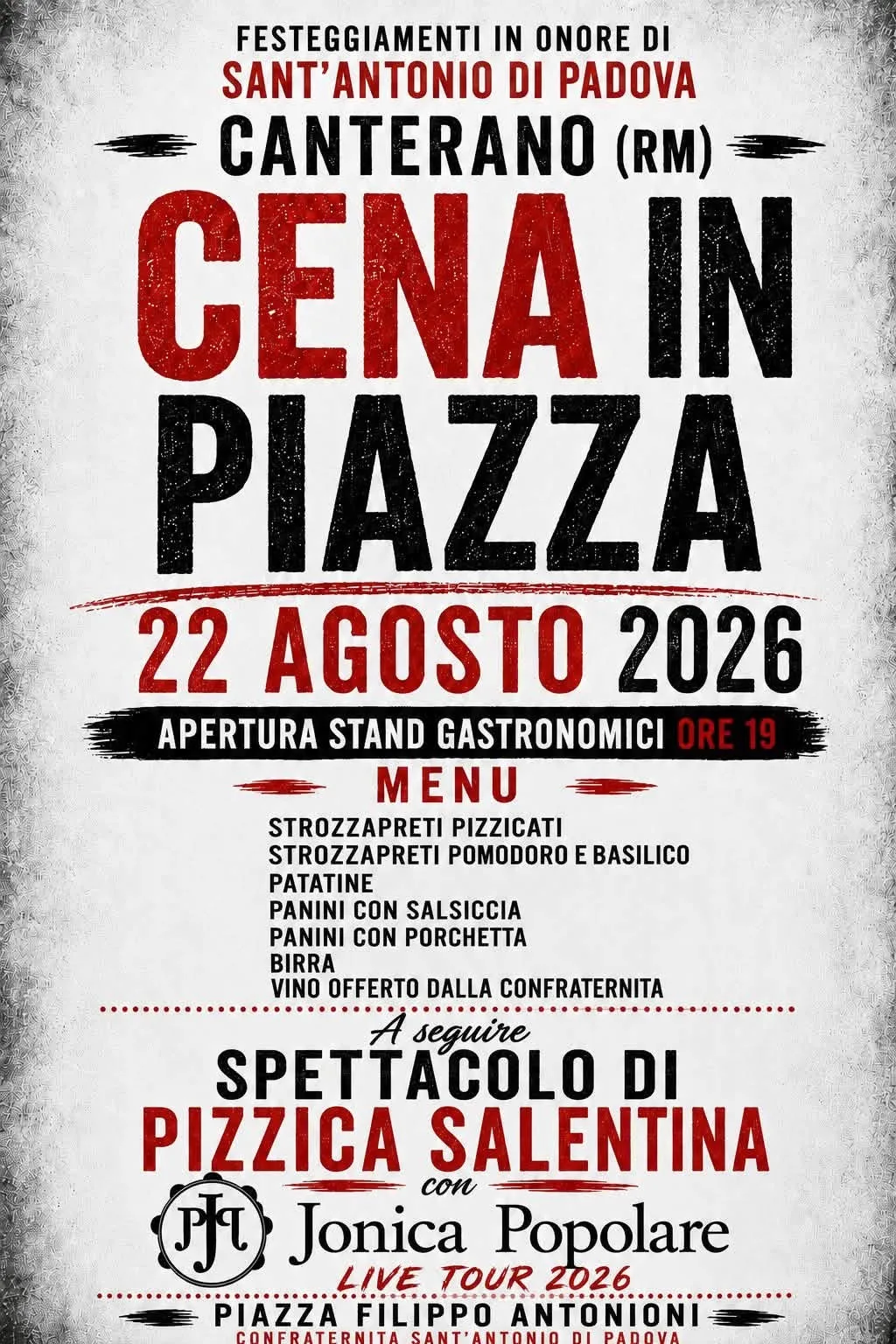 Locandina Festeggiamenti in Onore di Sant'Antonio di Padova 2026 a Canterano (Roma)