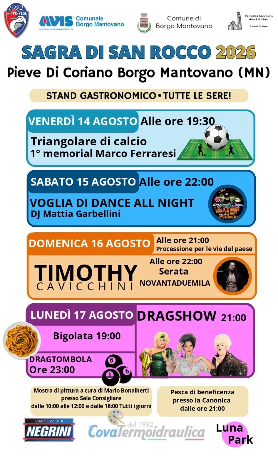 Locandina calendario eventi agosto 2026 a Borgo Mantovano (Mantova)