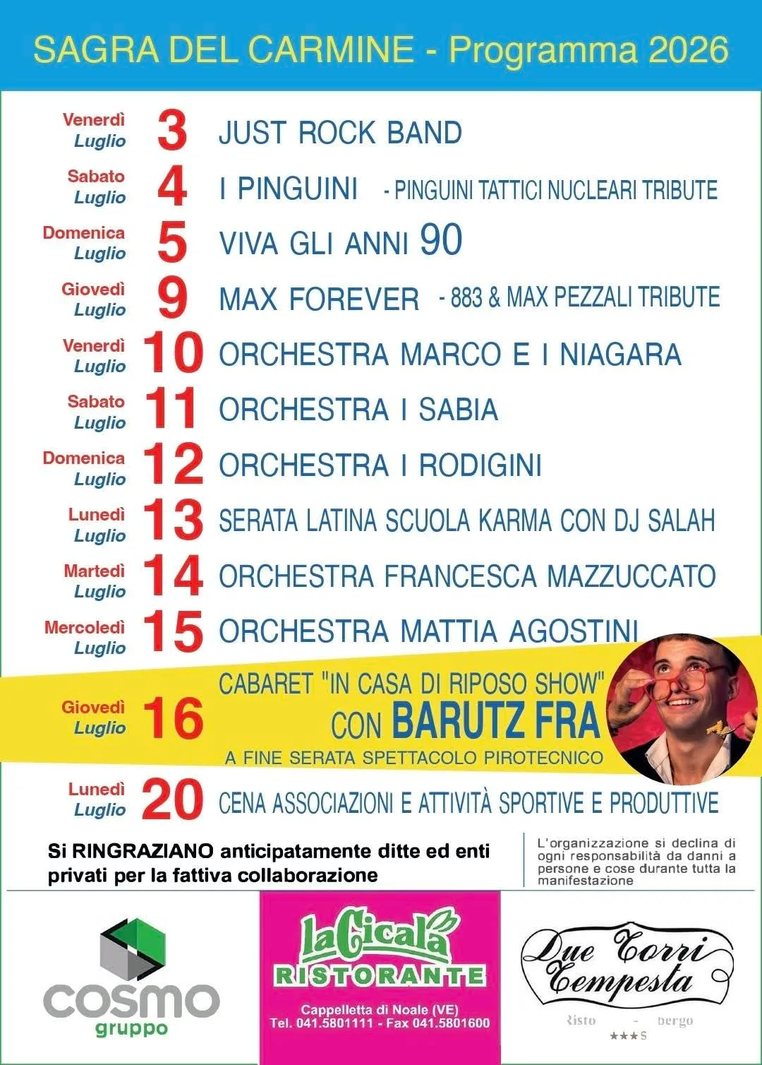 Locandina Sagra del Carmine 2026 a Noale (Venezia)