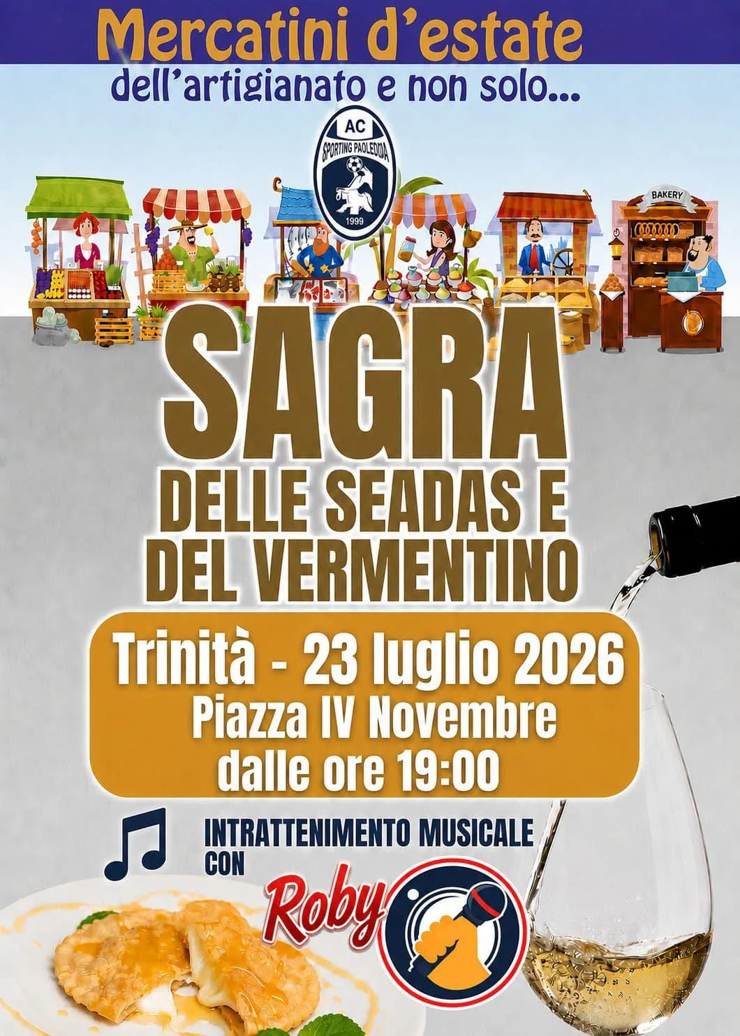 Locandina Sagra delle Seadas e del Vermentino 2026 a Trinità d'Agultu e Vignola (Sassari)