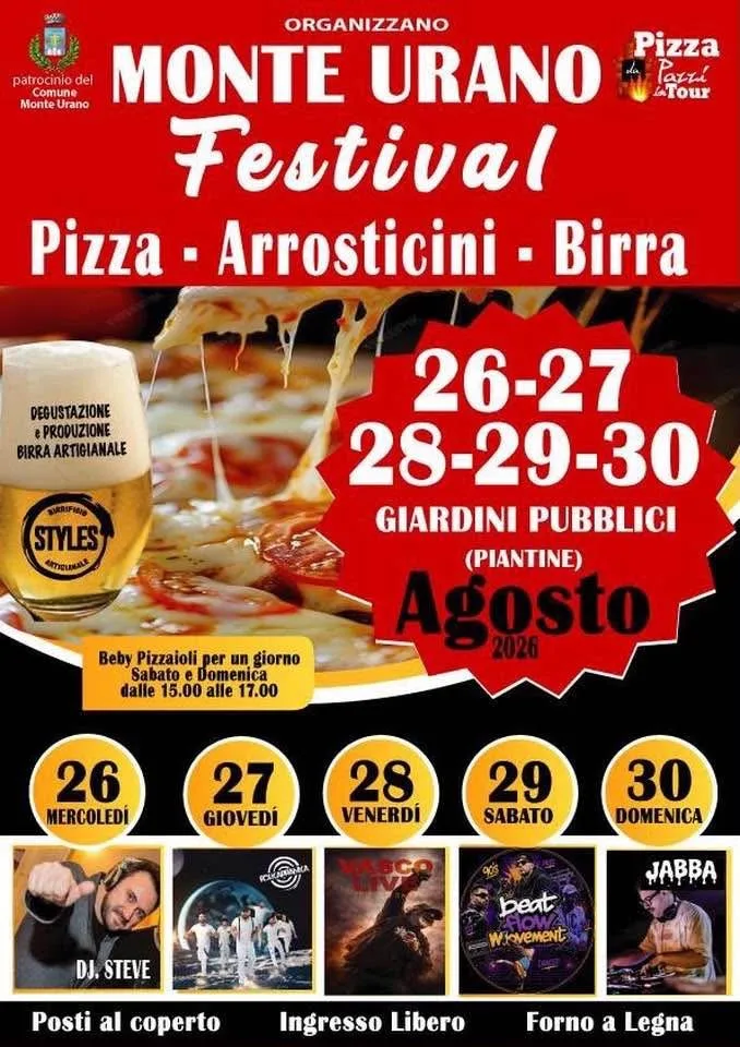 Locandina Monte Urano Festival Pizza Arrosticini Birra 2026 a Monte Urano (Fermo)