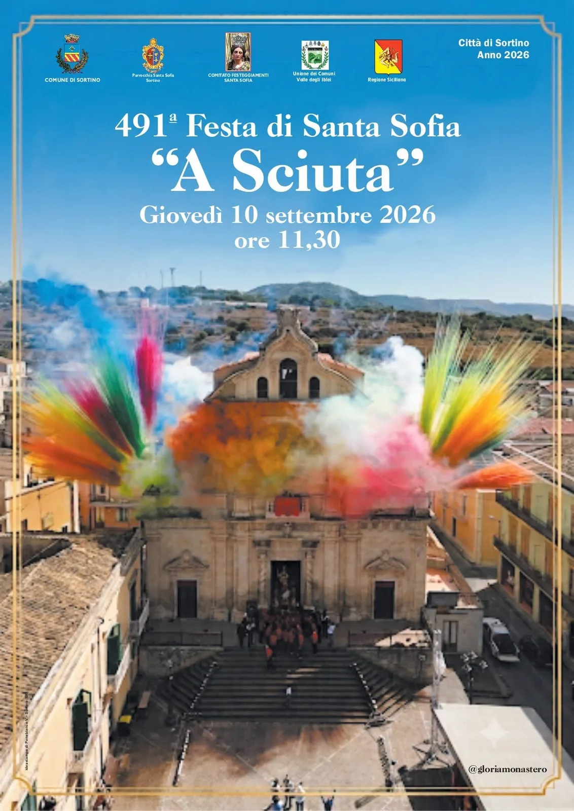 Locandina 491ª Festa di Santa Sofia "A Sciuta" 2026 a Sortino (Siracusa)