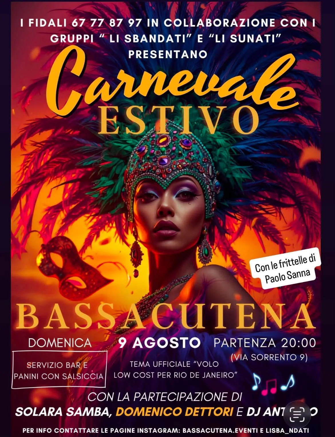 Locandina Carnevale Estivo 2026 a Bassacutena a Tempio Pausania (Sassari)