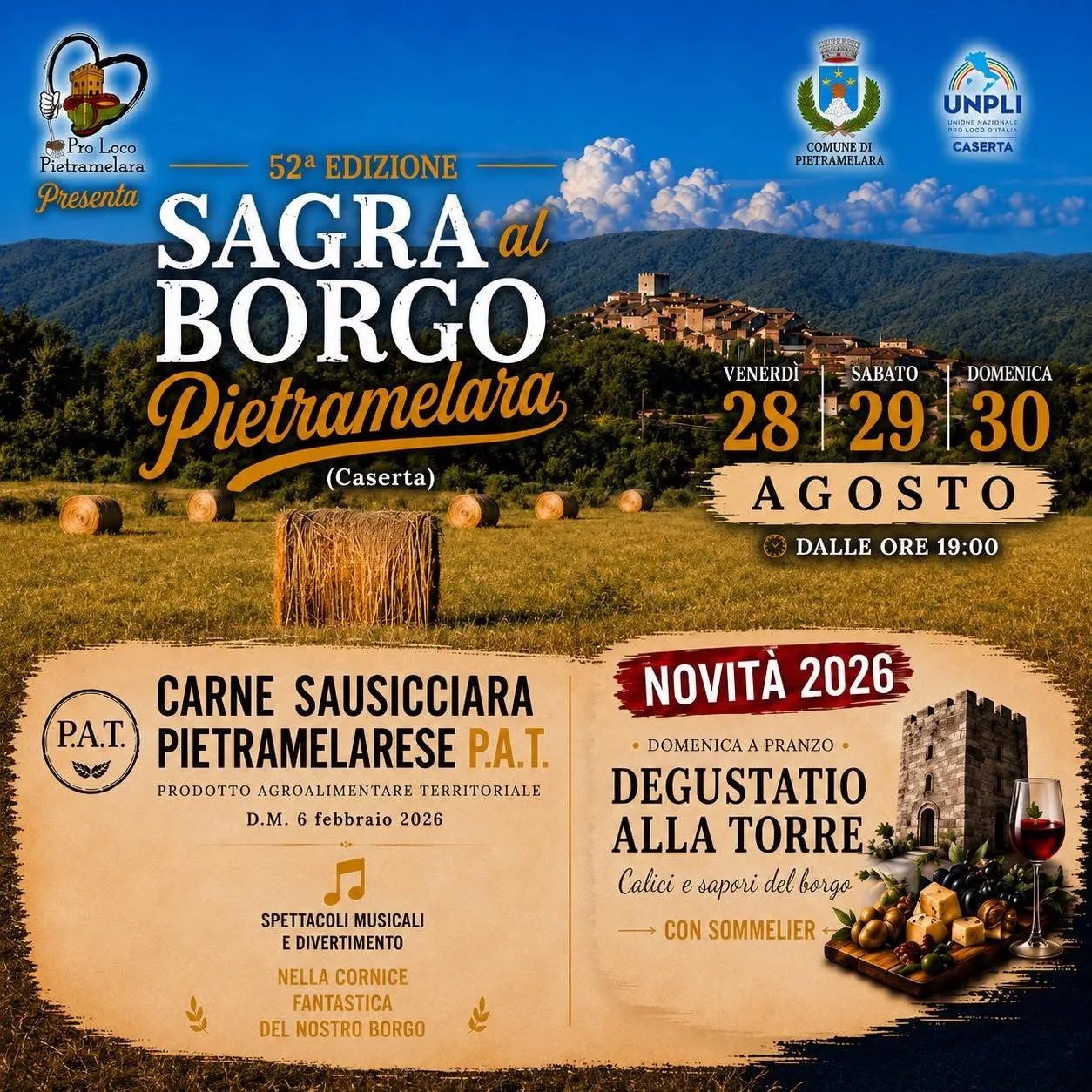 Locandina 52ª Sagra al Borgo Pietramelara 2026 a Pietramelara (Caserta)