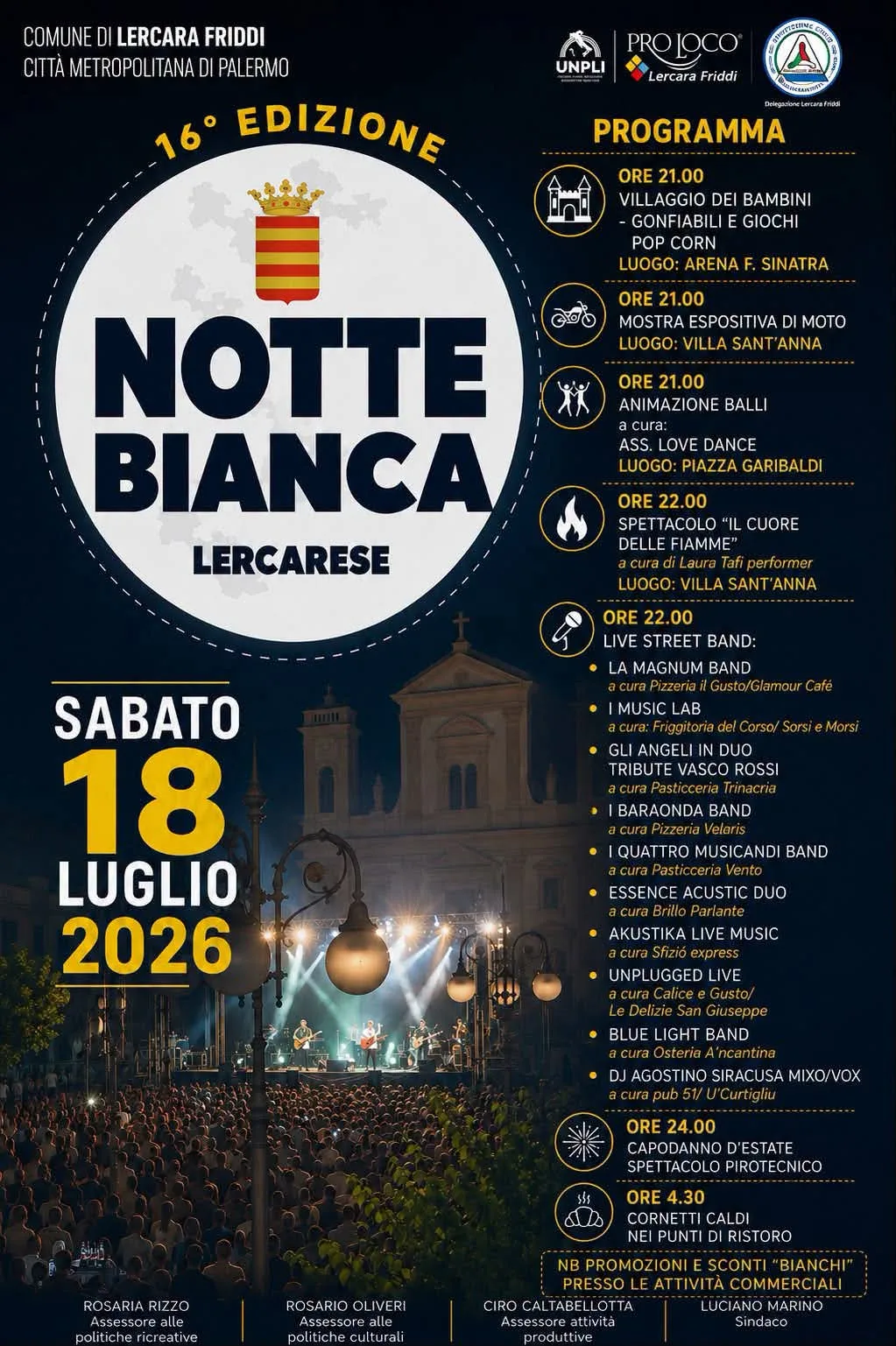 Locandina 16ª Notte Bianca Lercarese 2026 a Lercara Friddi (Palermo)
