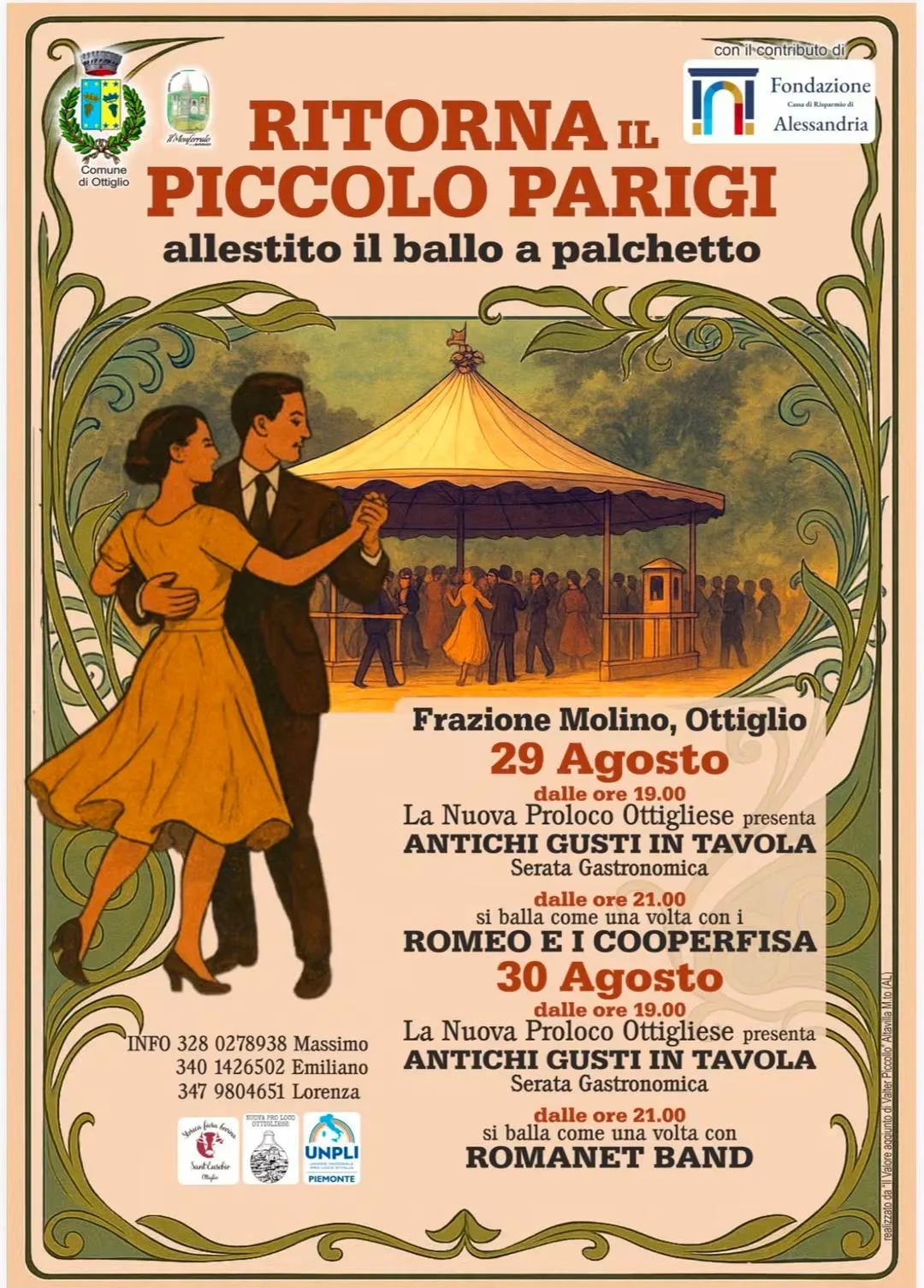 Locandina Ritorna il Piccolo Parigi 2026 allestito il ballo a palchetto a Ottiglio (Alessandria)
