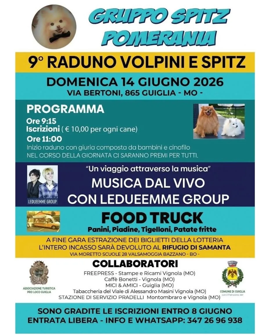 Locandina 9° Raduno Volpini e Spitz 2026 a Guiglia (Modena)