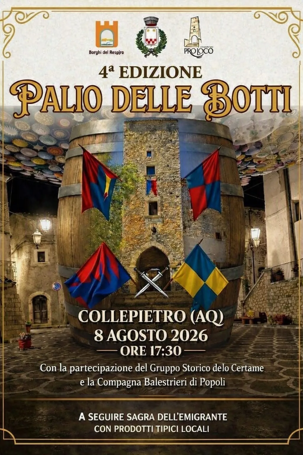 Locandina 4ª Edizione Palio delle Botti 2026 a Collepietro (L'aquila)