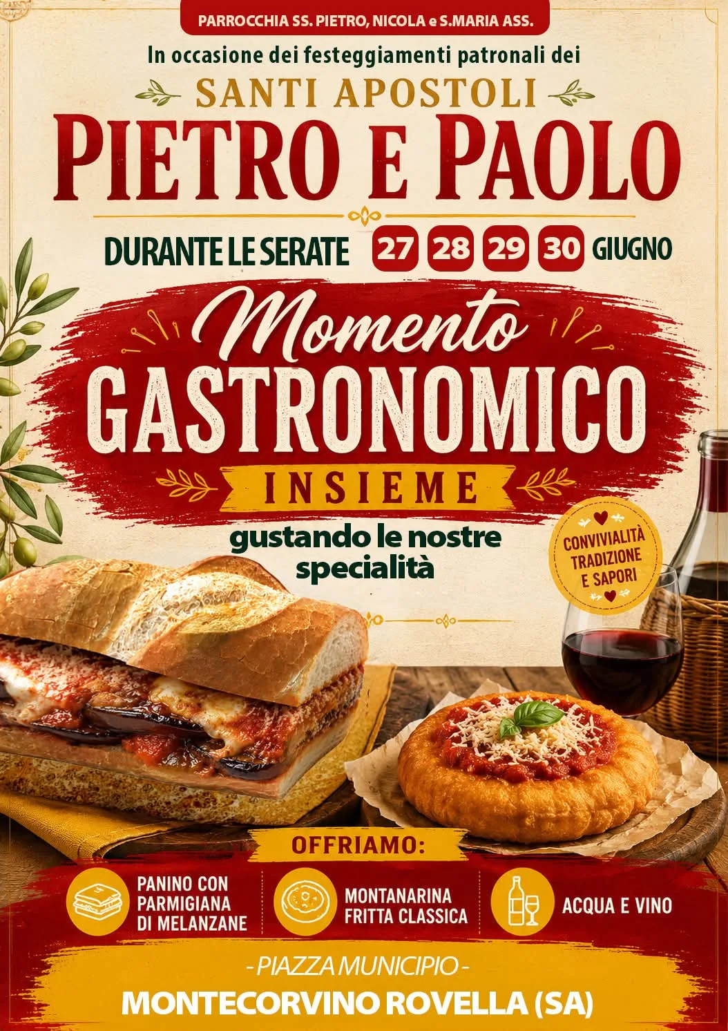 Locandina Festeggiamenti Patronali Santi Apostoli Pietro e Paolo 2026 a Montecorvino Rovella (Salerno)