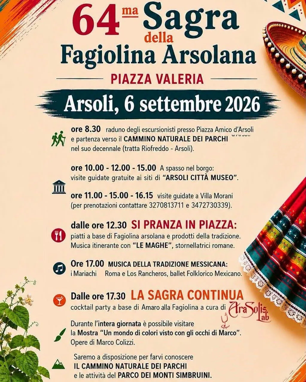 Locandina 64ª Sagra della Fagiolina Arsolana 2026 a Arsoli (Roma)