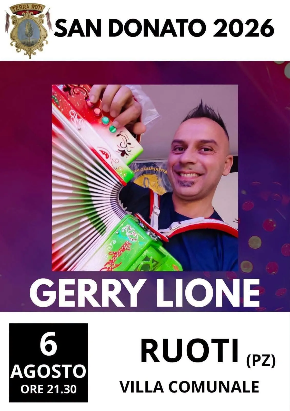 Locandina San Donato 2026 con Gerry Lione a Ruoti a Ruoti (Potenza)