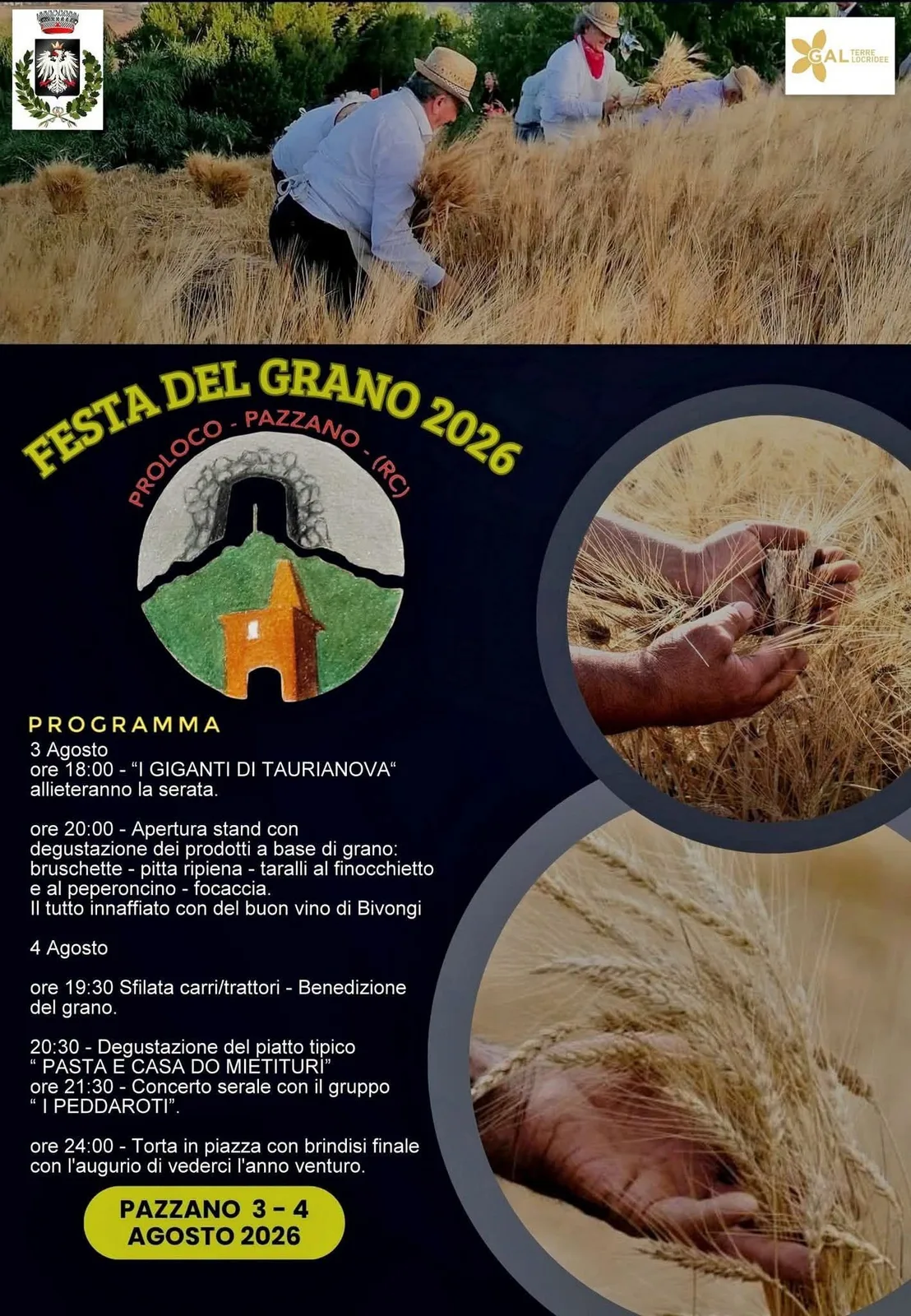 Locandina Festa del Grano 2026 a Pazzano (Reggio calabria)