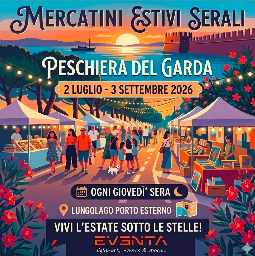 Locandina Mercatini Estivi Serali 2026 a Peschiera del Garda a Peschiera del Garda (Verona)