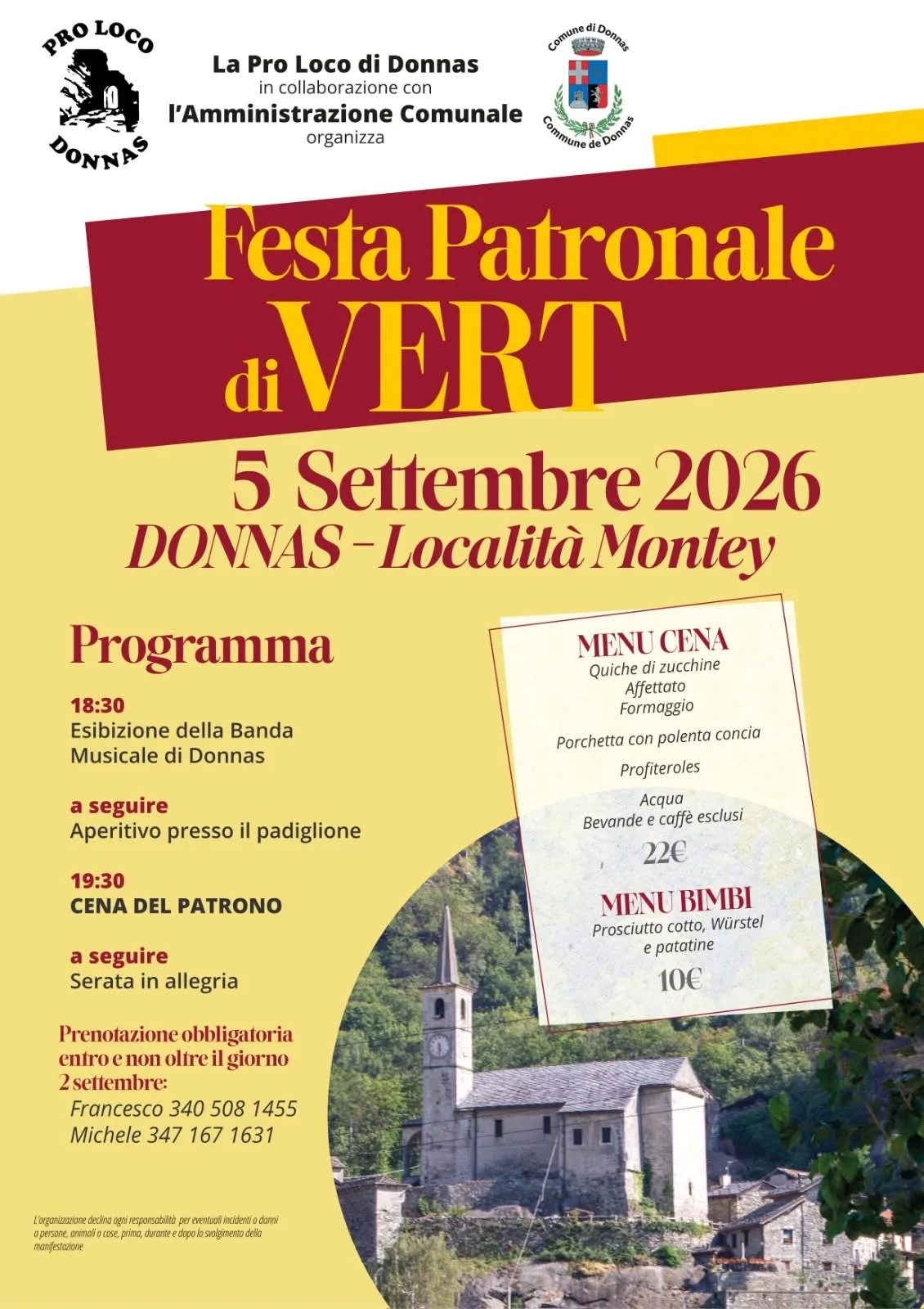 Locandina Festa Patronale di Vert 2026 a Donnas (Aosta)