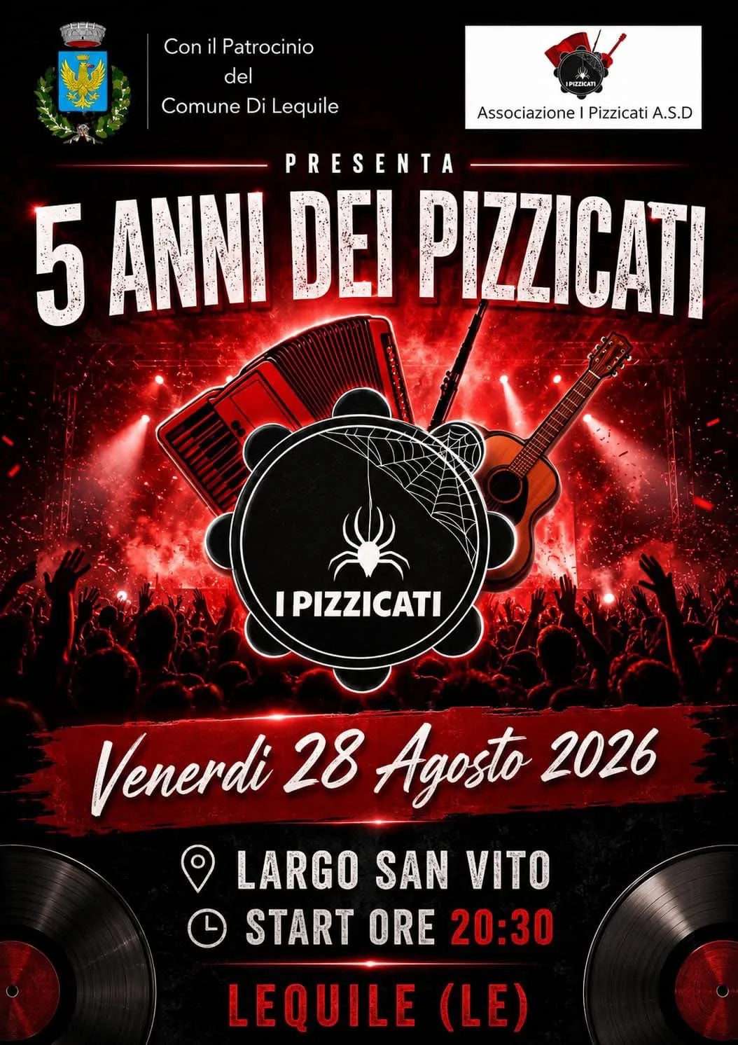 Locandina 5 anni dei Pizzicati 2026 a Lequile (Lecce)