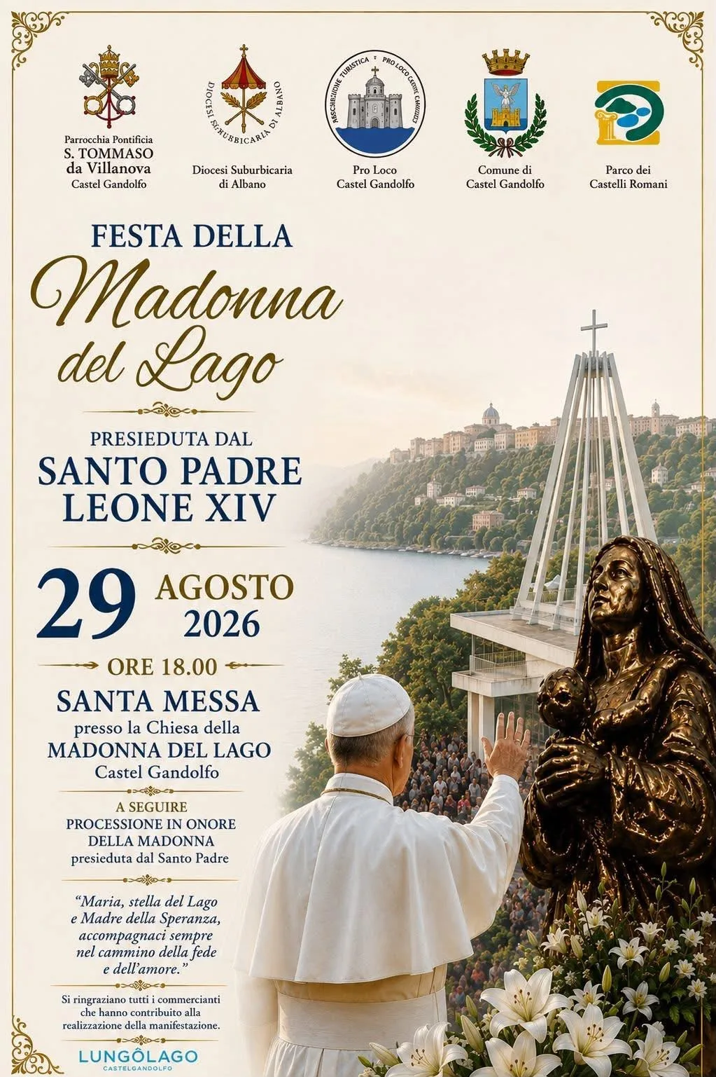 Locandina Festa della Madonna del Lago 2026 a Castel Gandolfo (Roma)