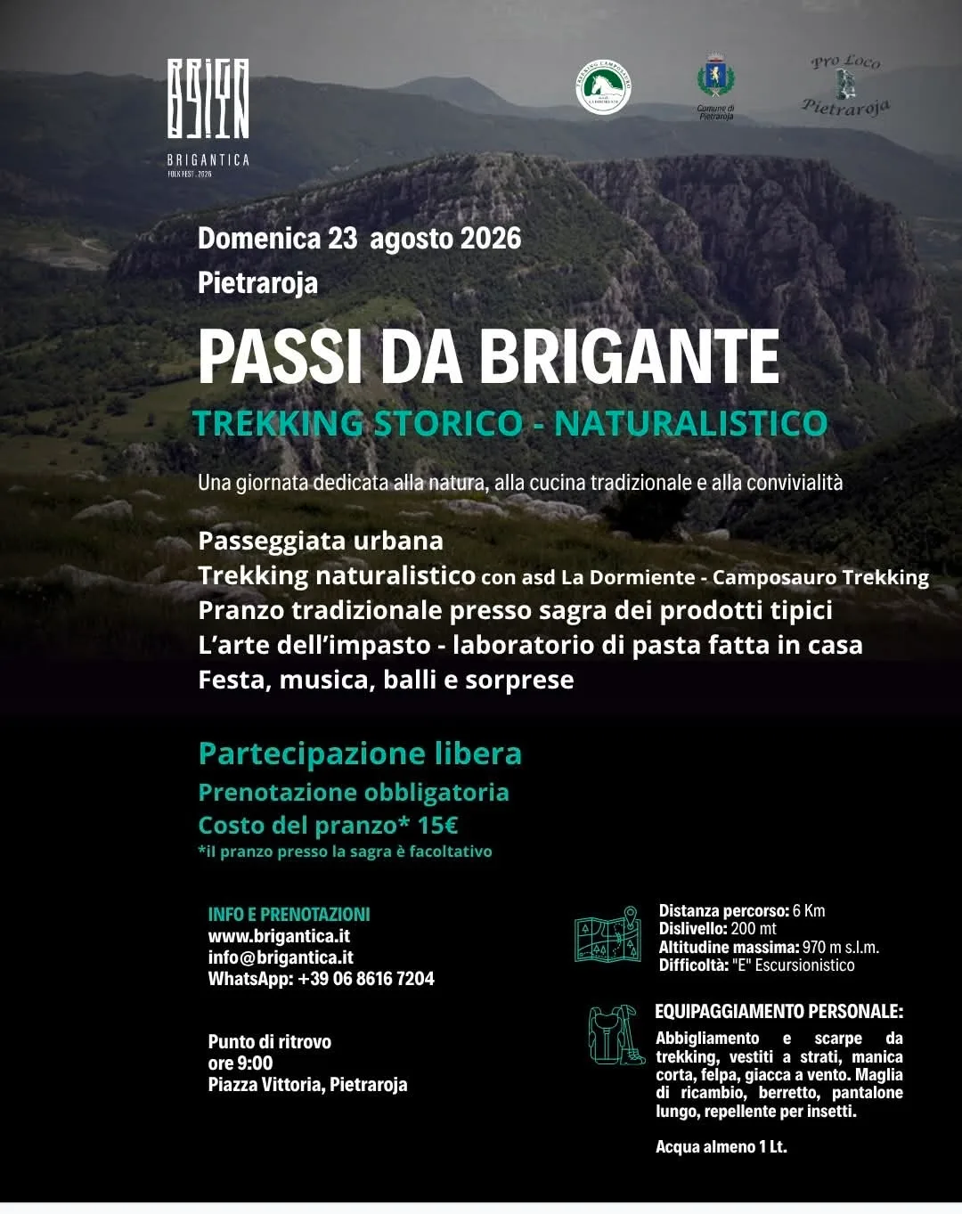 Locandina Passi da Brigante 2026 - Trekking Storico Naturalistico a Pietraroja (Benevento)