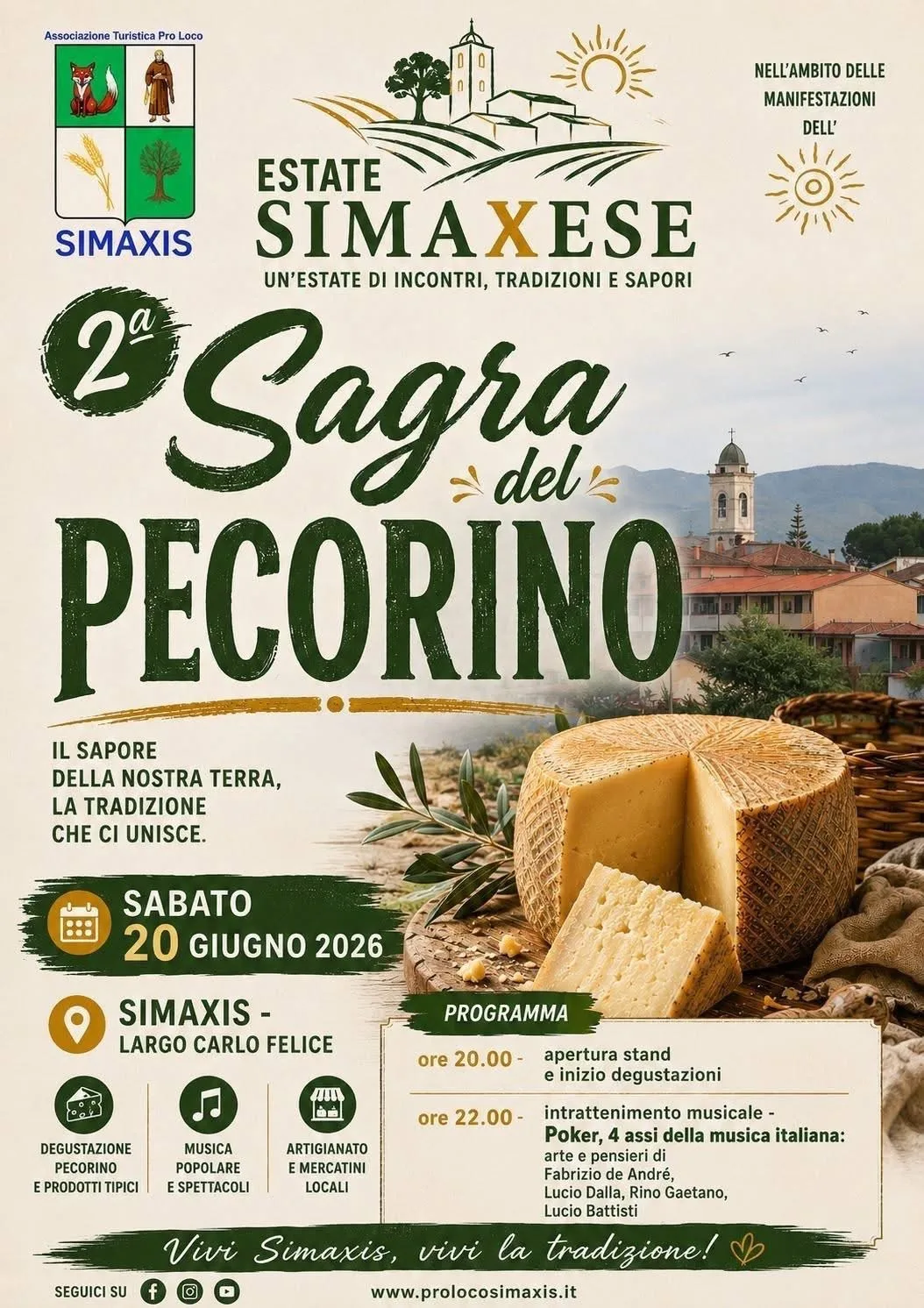 Locandina 2ª Sagra del Pecorino 2026 a Simaxis (Oristano)