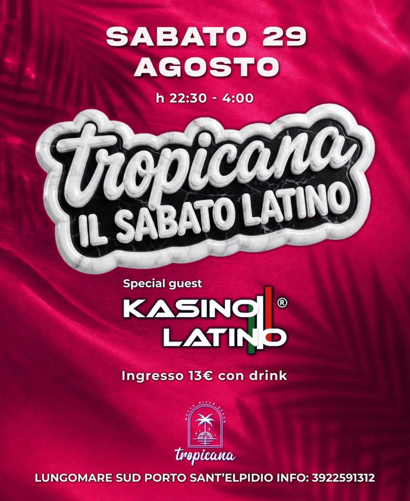 Locandina Tropicana Il Sabato Latino 2026 a Porto Sant'Elpidio (Fermo)