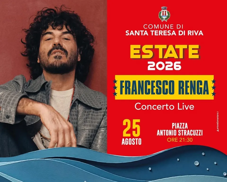 Locandina Concerto Live di Francesco Renga 2026 a Santa Teresa di Riva (Messina)