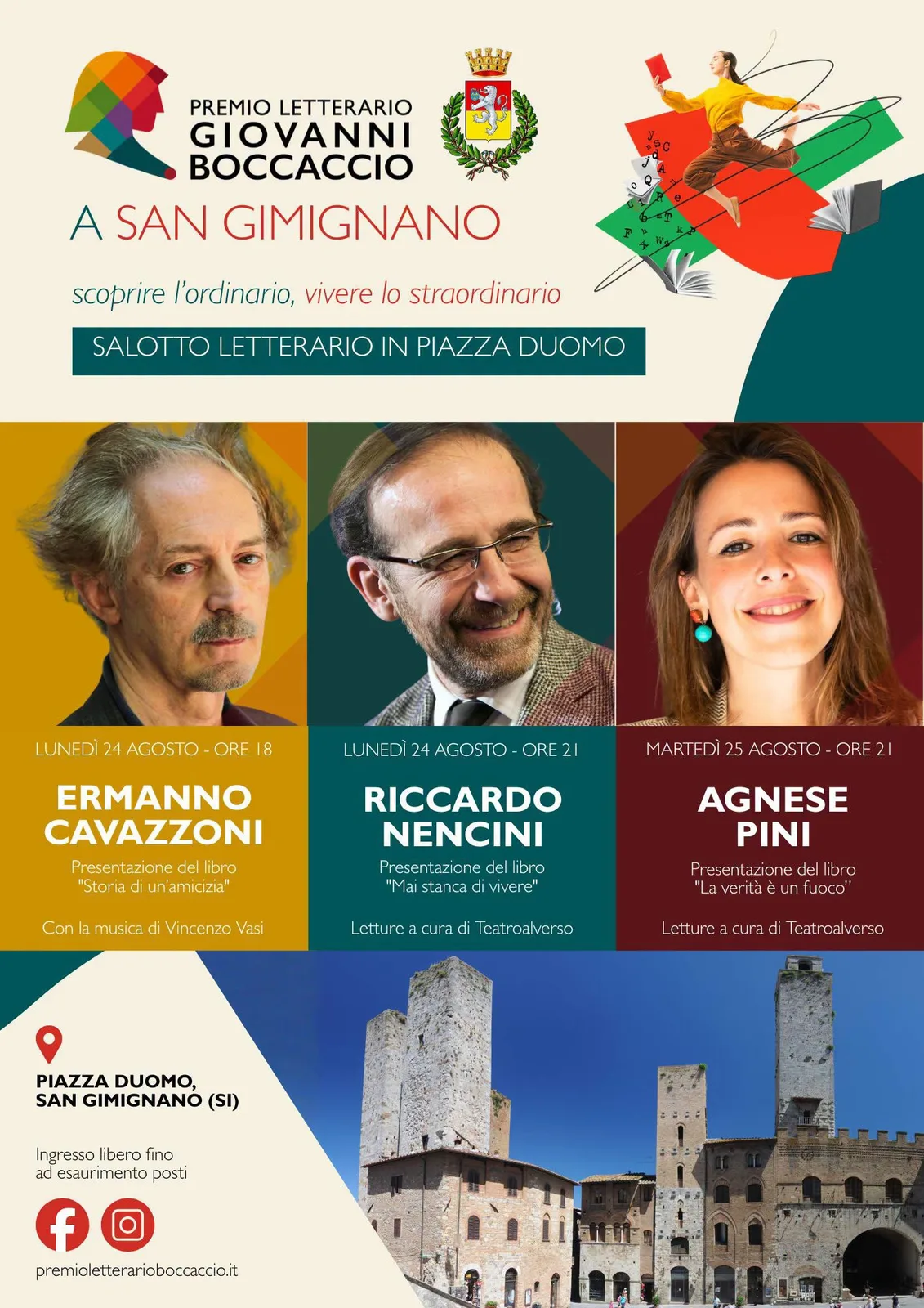 Locandina calendario eventi agosto 2026 a San Gimignano (Siena)