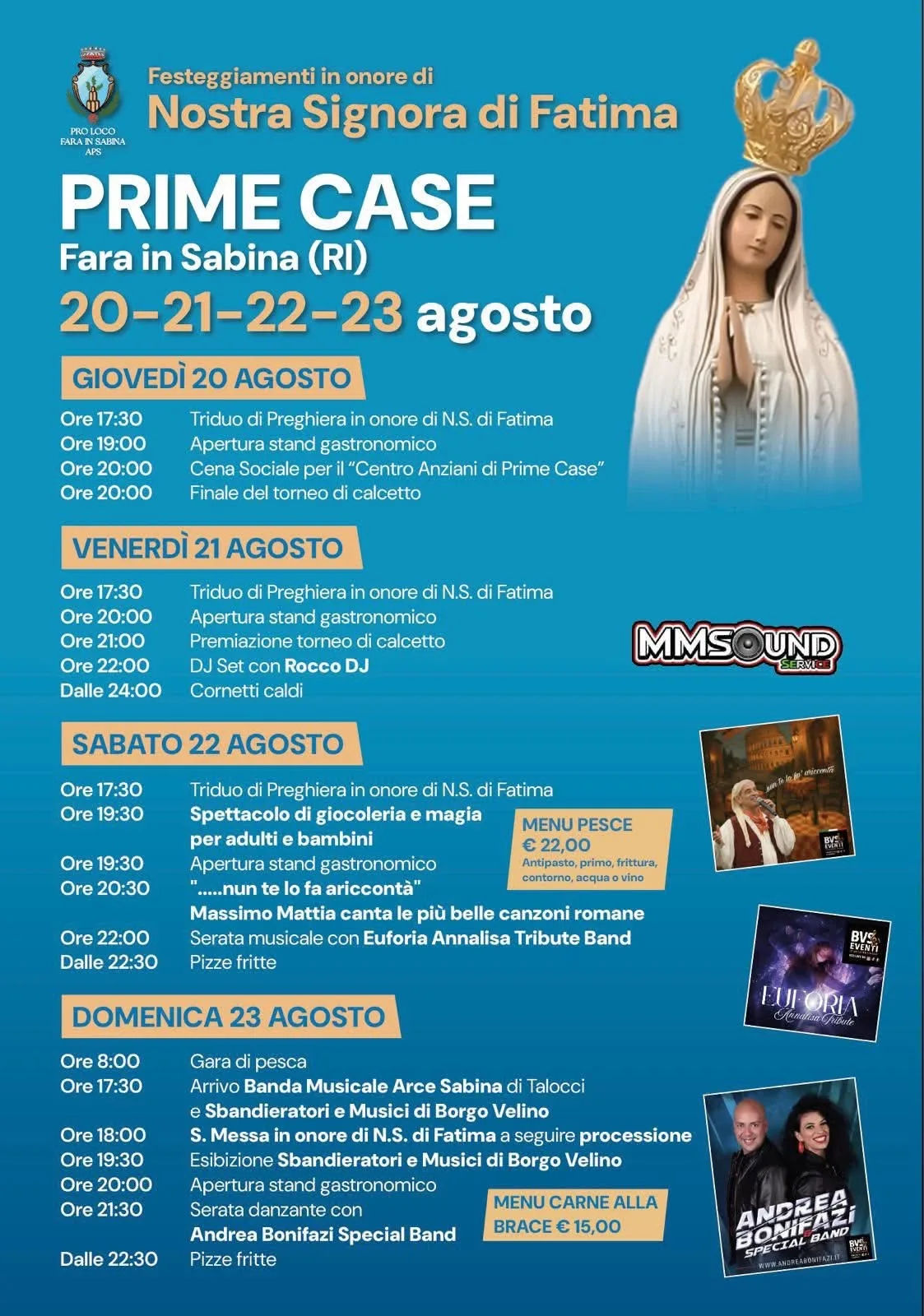 Locandina calendario eventi agosto 2026 a Fara in Sabina (Rieti)