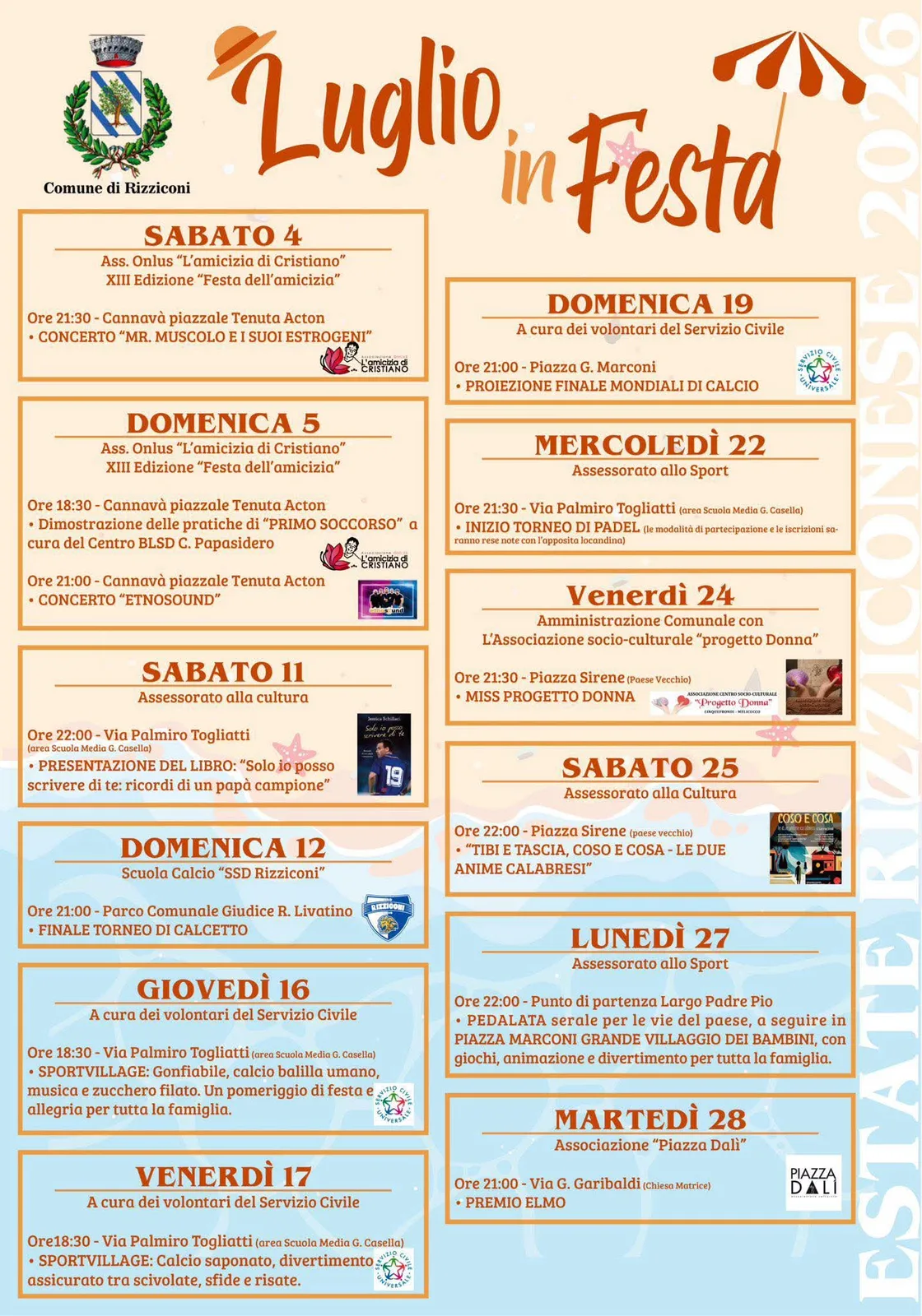 Locandina Festa dell'amicizia: soccorso e Etnosound 2026 a Rizziconi (Reggio calabria)