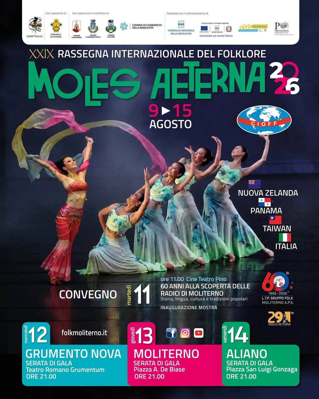 Locandina XXIX Rassegna Internazionale del Folklore Moles Aeterna 2026 a Moliterno (Potenza)