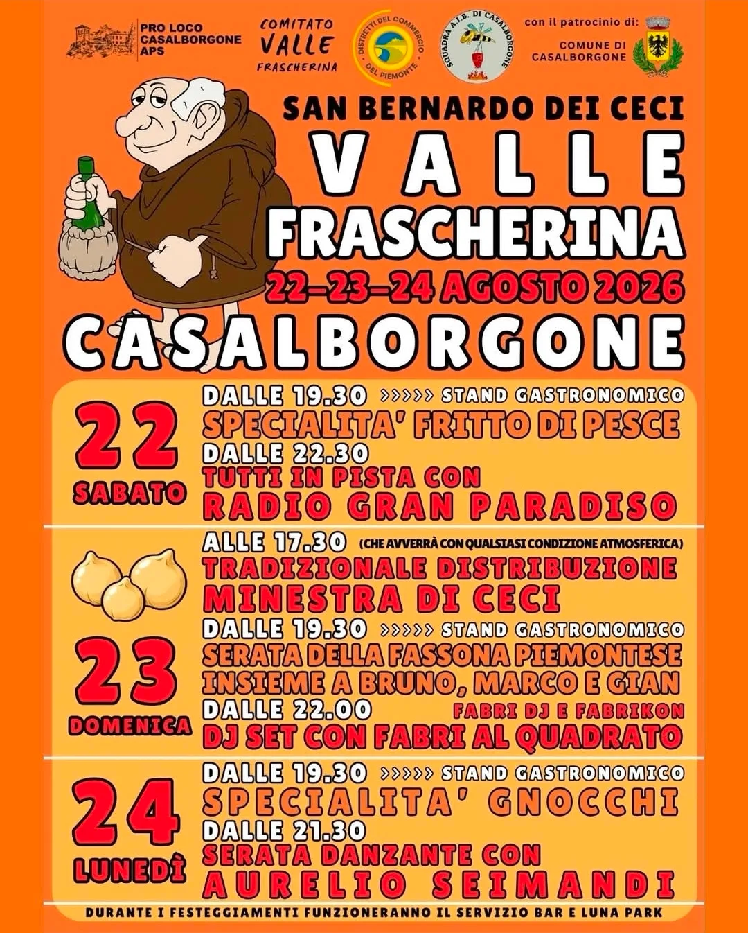 Locandina San Bernardo dei Ceci Valle Frascherina 22-24 Agosto 2026 a Casalborgone (Torino)