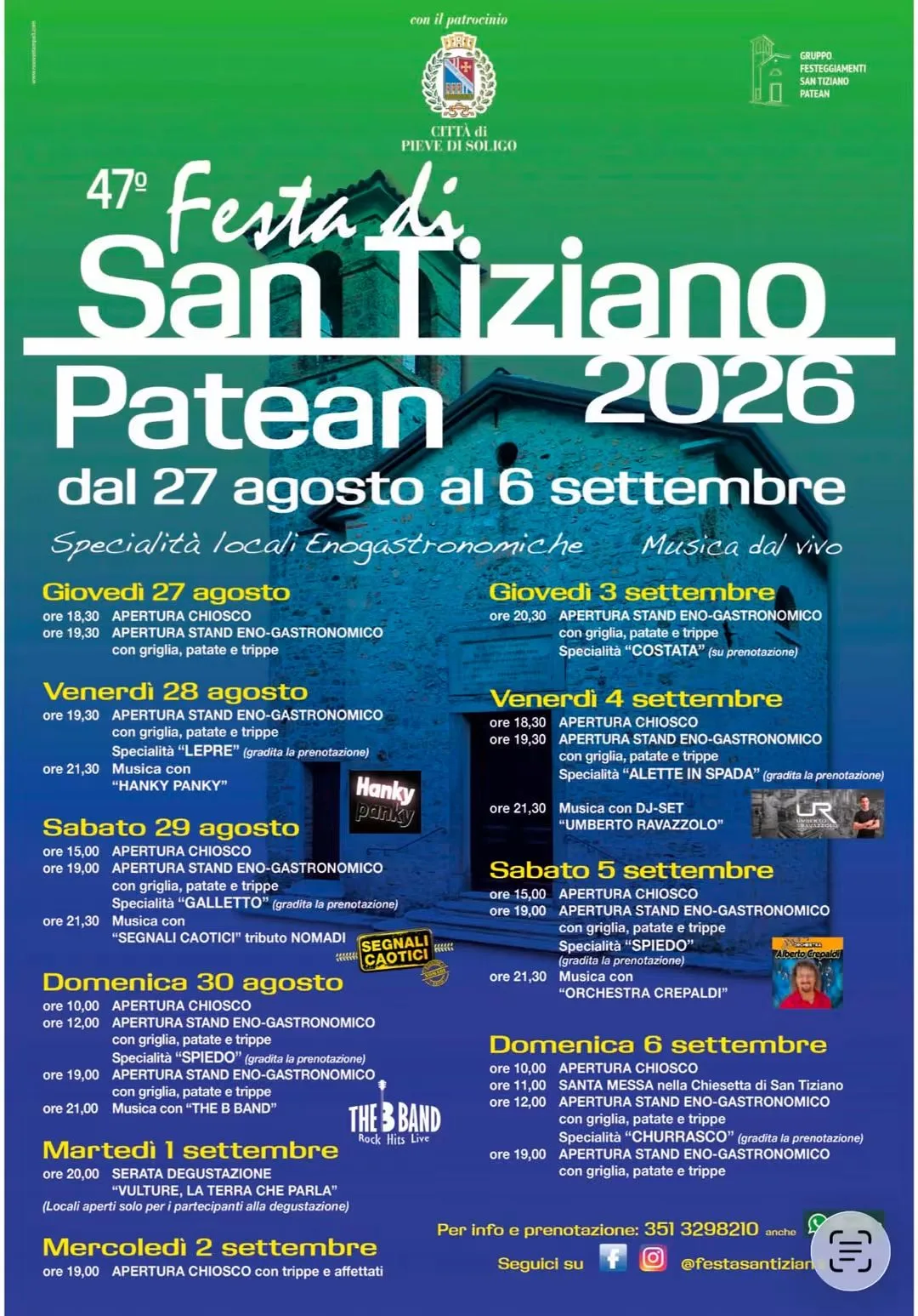 Locandina calendario eventi estate 2026 a Pieve di Soligo (Treviso)