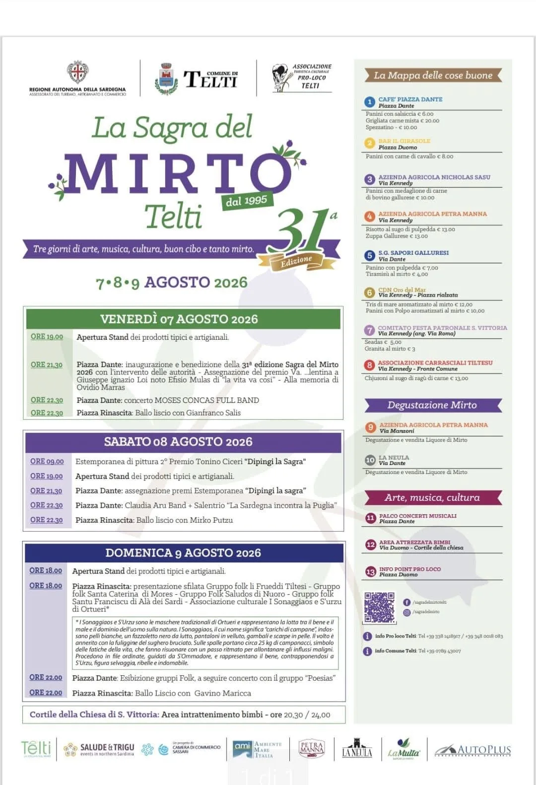 Locandina Inaugurazione Sagra del Mirto Telti 2026 a Telti (Sassari)