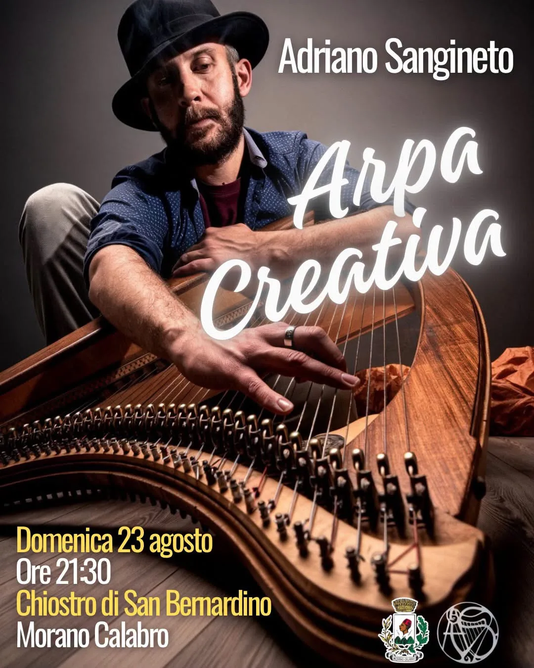 Locandina Adriano Sangineto Arpa Creativa 2026 a Morano Calabro (Cosenza)