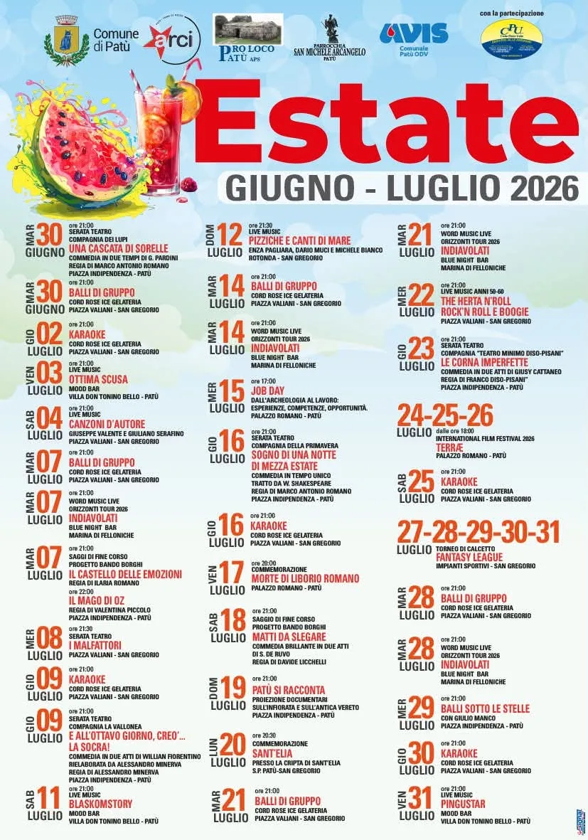 Locandina Canzoni d’autore: Valente e Serafino 2026 a Patù (Lecce)