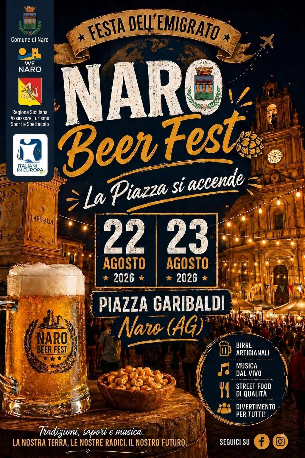 Locandina Festa dell'Emigrato Naro Beer Fest 2026 a Naro (Agrigento)