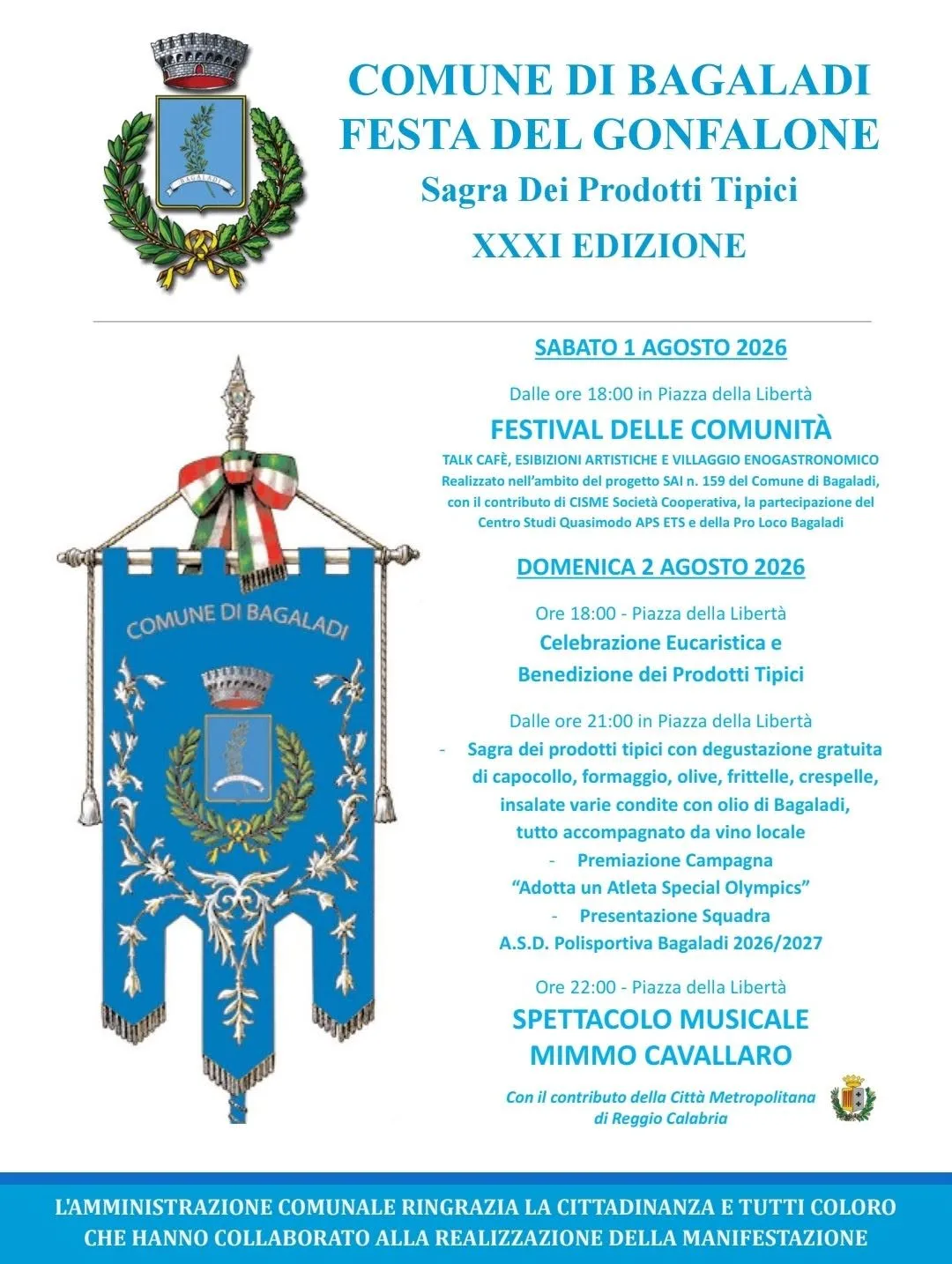 Locandina Premiazione Adotta un Atleta Special Olympics 2026 a Bagaladi (Reggio calabria)