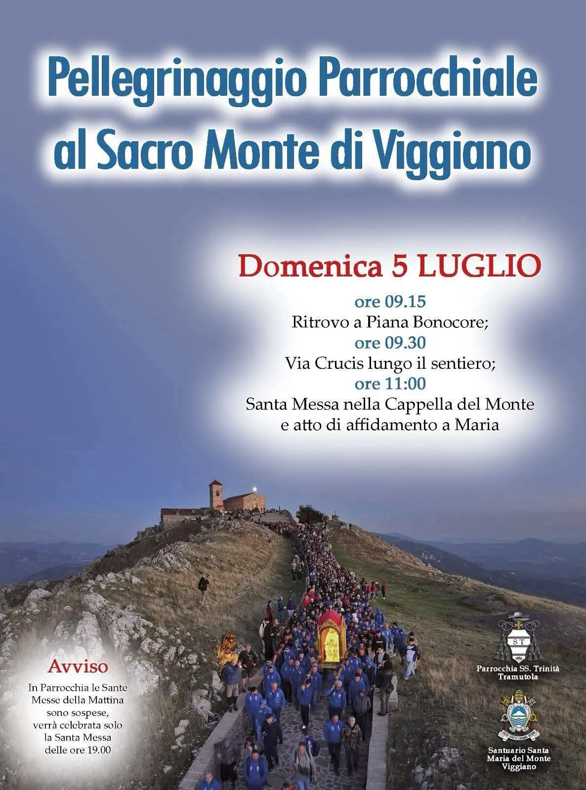 Locandina Pellegrinaggio Parrocchiale al Sacro Monte di Viggiano 2026 a Tramutola (Potenza)