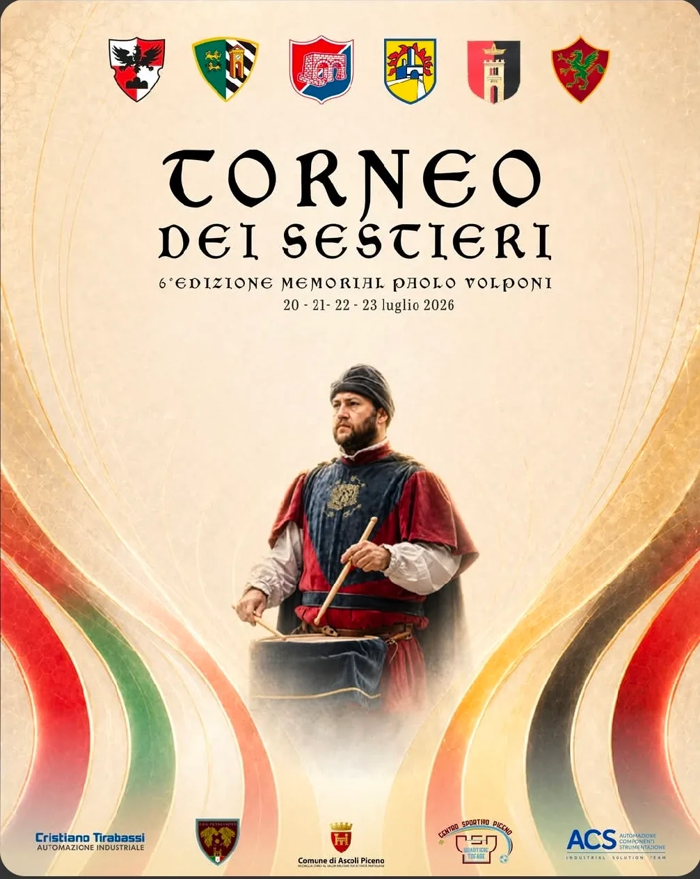 Locandina 6ª Edizione Torneo dei Sestieri 2026 Memorial Paolo Volponi a Ascoli Piceno (Ascoli piceno)