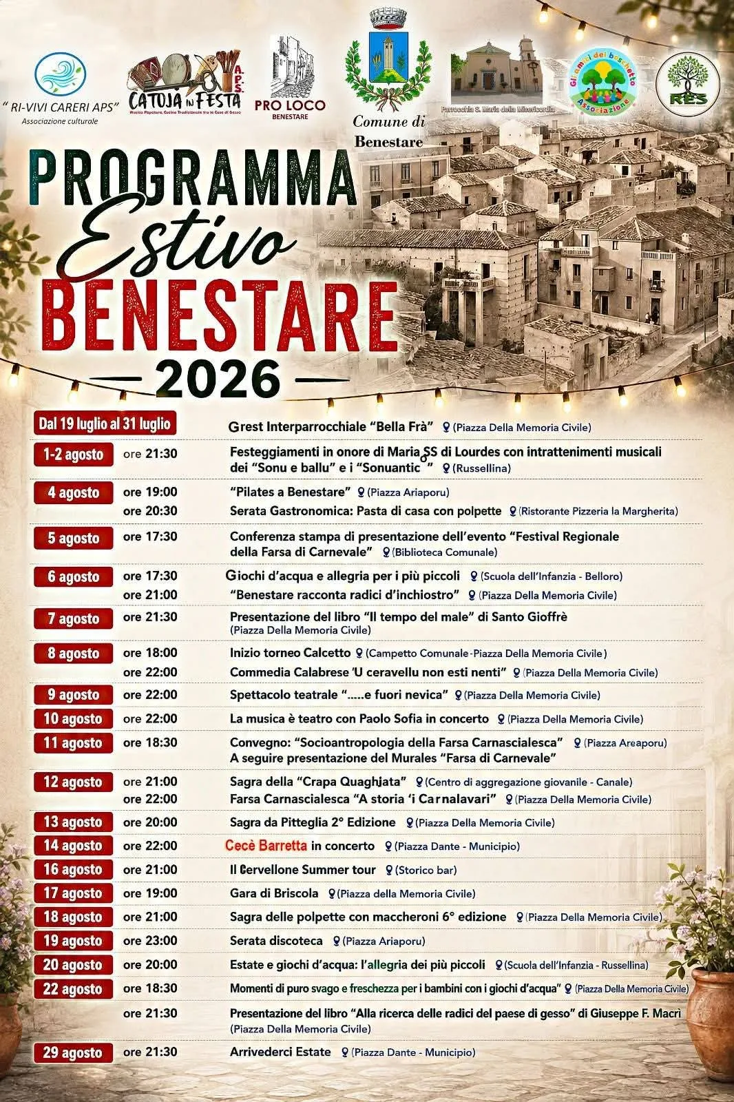 Locandina Paolo Sofia in concerto 2026 a Benestare (Reggio calabria)